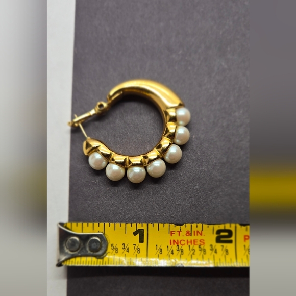 Monet Gold Tone Pearl Hoop Earrings - Picture 16 of 16